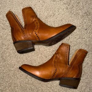 Brown Leather V-Cutout Ankle Boots